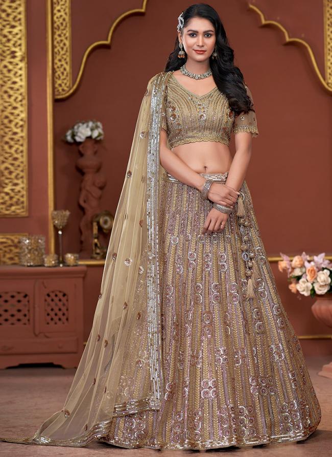 Net Golden Bridal Wear Zarkan Work Readymade Lehenga Choli